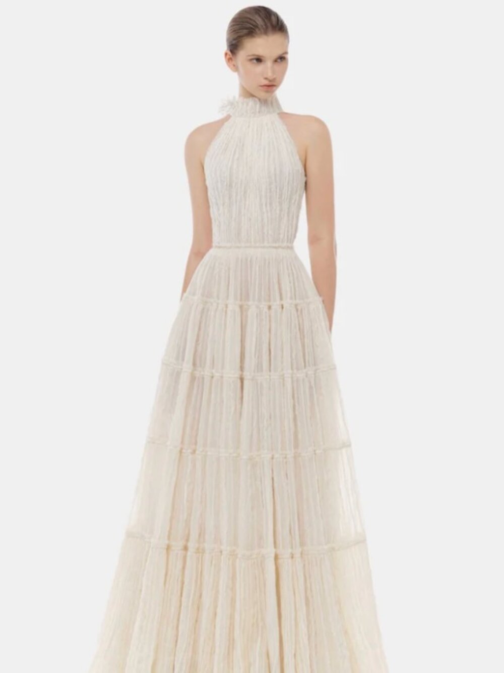 Ivory Tiered Halter Maxi Dress
